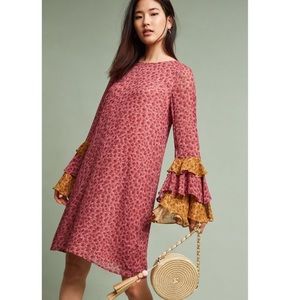 Anthropologie Lanara Pink Floral Shift Mini Dress
